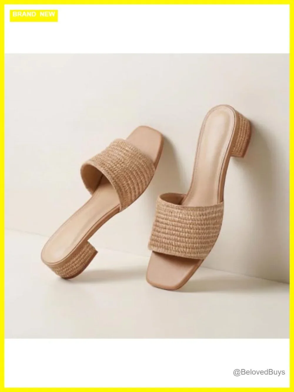 Women's Raffia Slide Sandals Low Heel Square Toe Memory Foam Insole